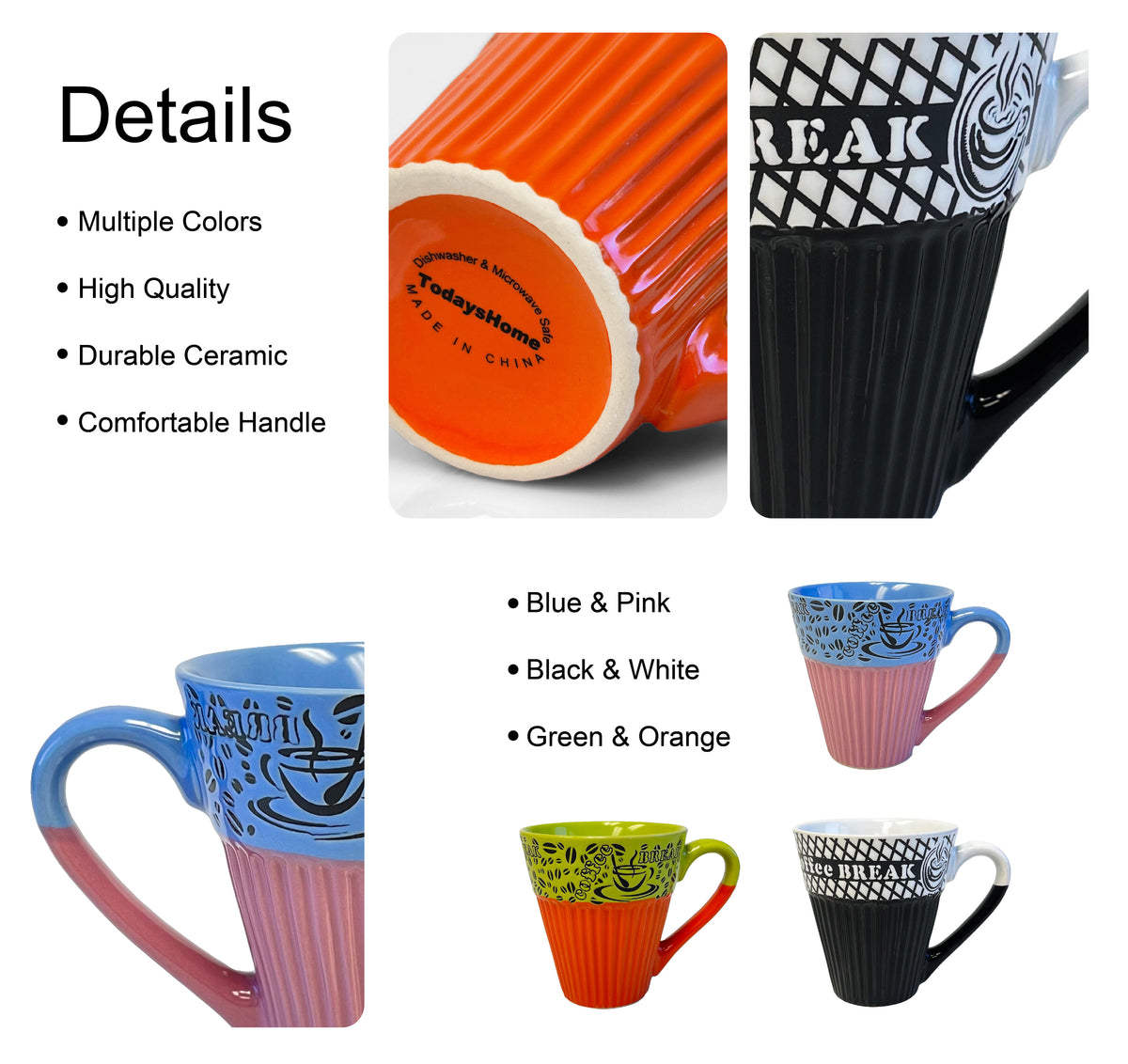 QXXSJ 16oz Coffee Mugs Set Of 6, Large Ceramic Coffee Mugs For Men Women  Dad Mom, Modern Coffee Mugs With Handle For Tea/latte/cappuccino/cocoa.  Dishwasherµwave Safe
