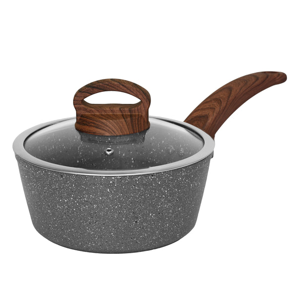 HLAFRG Cookware Infused Granite Nonstick, 2QT Saucepan Pot with Lid,  PFAS-Free, Suitable for all cooktop, Oven Safe, Black, Aluminum Saucepan 2  Qt